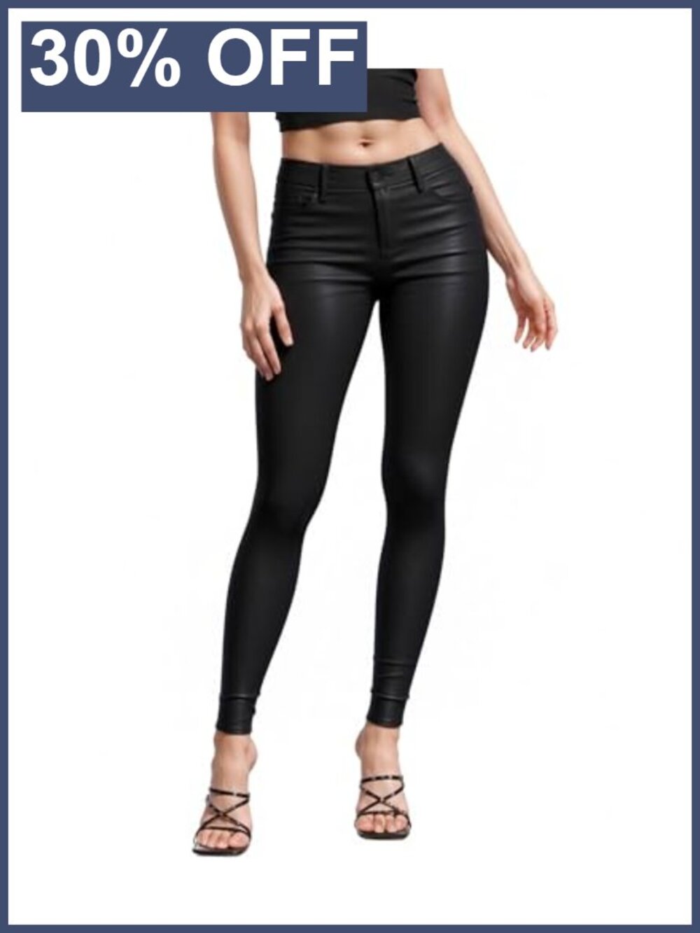 Stretch Coated Skinny Pants Mid Rise Faux Leather Casual